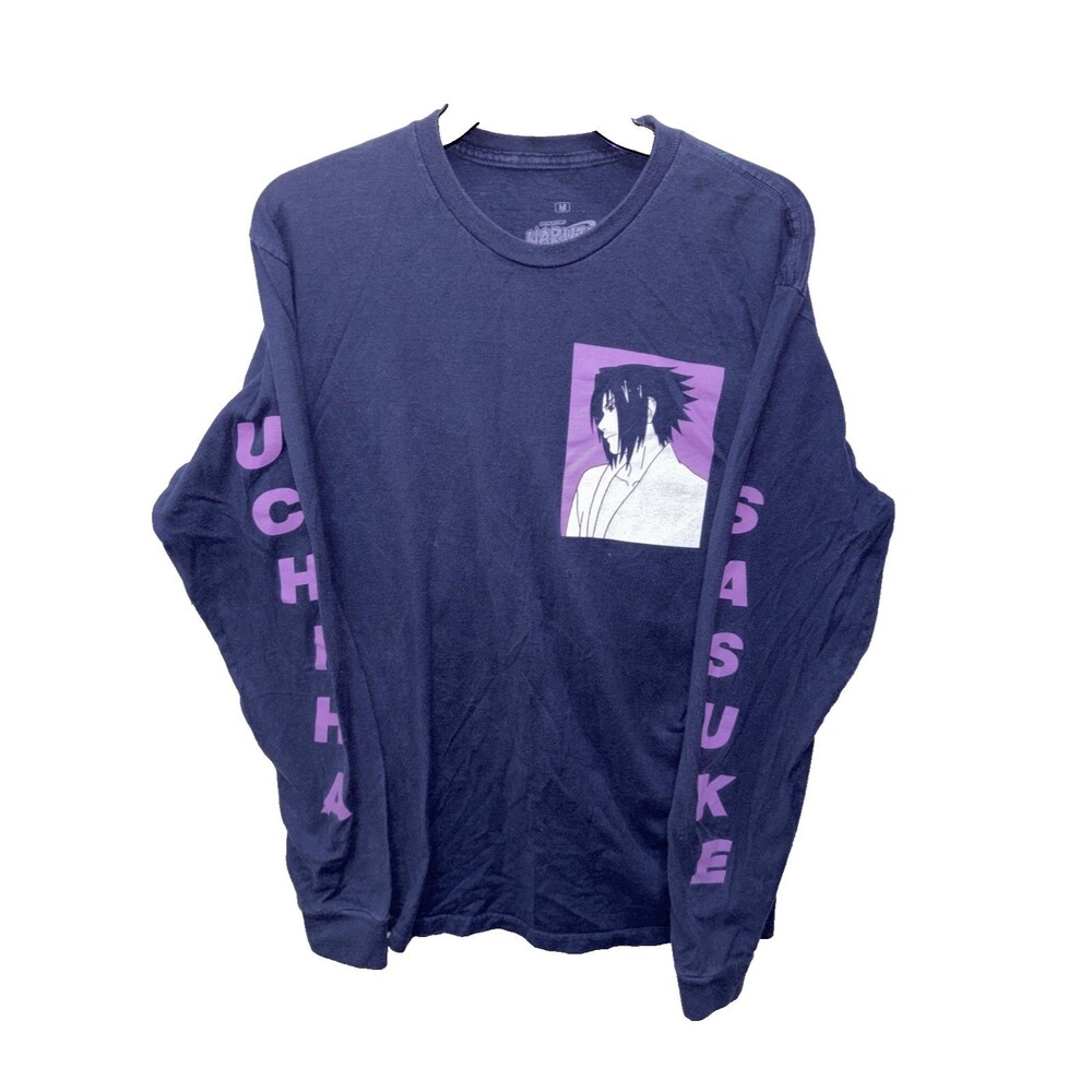 Naruto Shippuden Uchiha Sasuke Long Sleeve T Shirt M Blue Shonen Jump Cotton